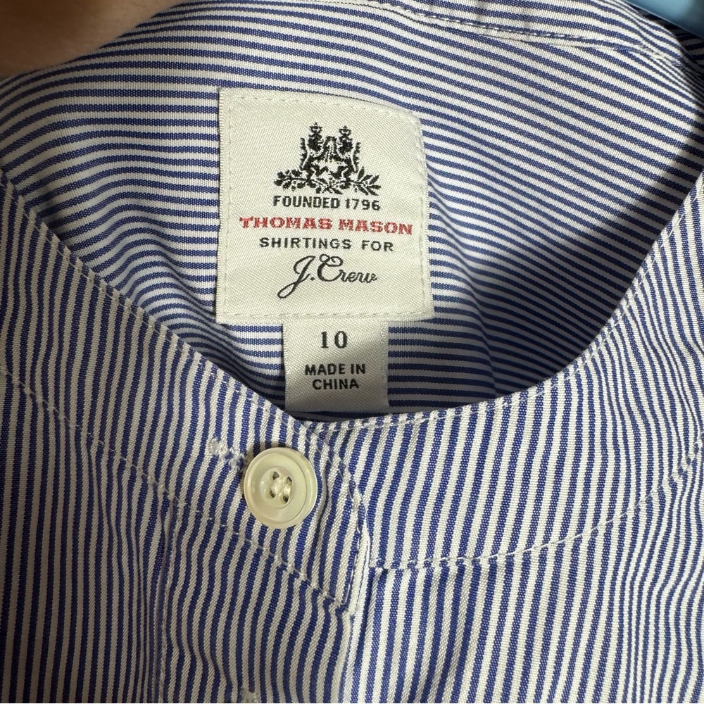 J.Crew Thomas Mason Blue White Stripe Popover Shirt Size 10 - Picture 5 of 12